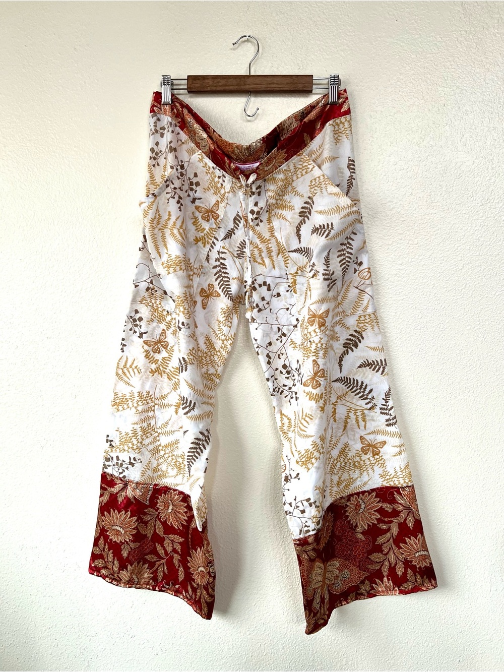 Boho Floral Wide-Leg Reworked Patchwork Pants Large